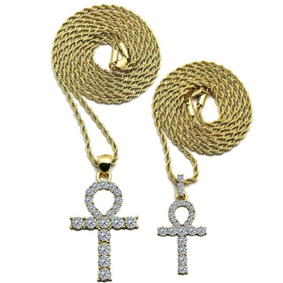 NEW ICED OUT HIP HOP GOLD SILVER ANKH
DOUBLE PEND - Picture 1 of 5